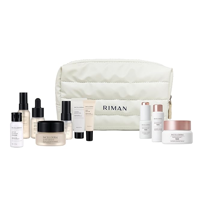 Riman Incellderm Ultimate Travel Kit | 10-Piece Travel Skincare Set with Toner, Creams, Serums & BB Cream | Compact All-in-One Facial Set for Moisture Support, Hydration, Balance & Daily Use