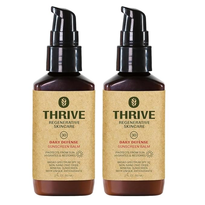 Thrive Natural Care Moisturizing Mineral Face Sunscreen SPF 30, 2 Ounces, Lightweight Moisturizer Broad-Spectrum Natural Face Sunblock with Clear Zinc Oxide & Antioxidants, Vegan Non Greasy, Pack of 2