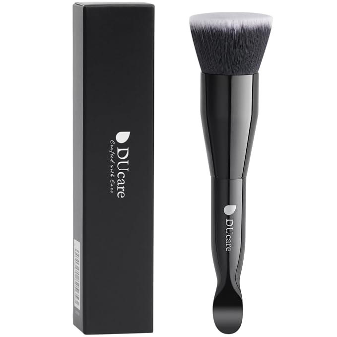 DUcare Foundation Brushes Flat Top Self Tanner Brush Dual-Ended Kabuki Brush with Spoon Handle for Liquid, Cream and Powder Face Makeup With Handle