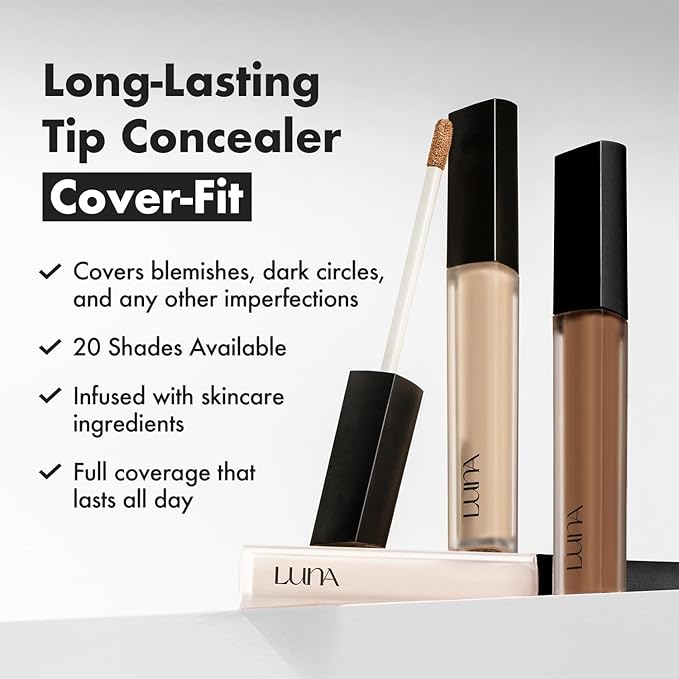[NEW] LUNA Long Lasting Tip Concealer 15N | Moisturizing Liquid Type | Full Coverage for Dark Circles, Fine Lines & Redness | Korean Makeup, 0.26 oz