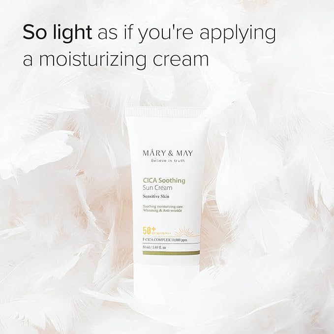 [Mary&May] CICA Soothing Sun Cream SPF50+ PA++++ 1.69 Fl Oz / 50ml | Light Absorption, Non-Sticky SPF, Hydration, No White Cast, Cica Facial, Daily care | Cruelty Free, Vegan