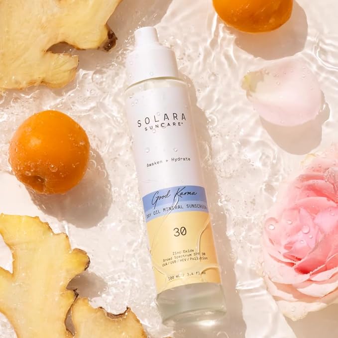Solara Suncare - Good Karma Dry Oil Mineral Sunscreen, SPF 30 | EWG Verified, Vegan, Cruelty Free | Safe For Sensitive Skin (3.4 fl oz | 100 ml)