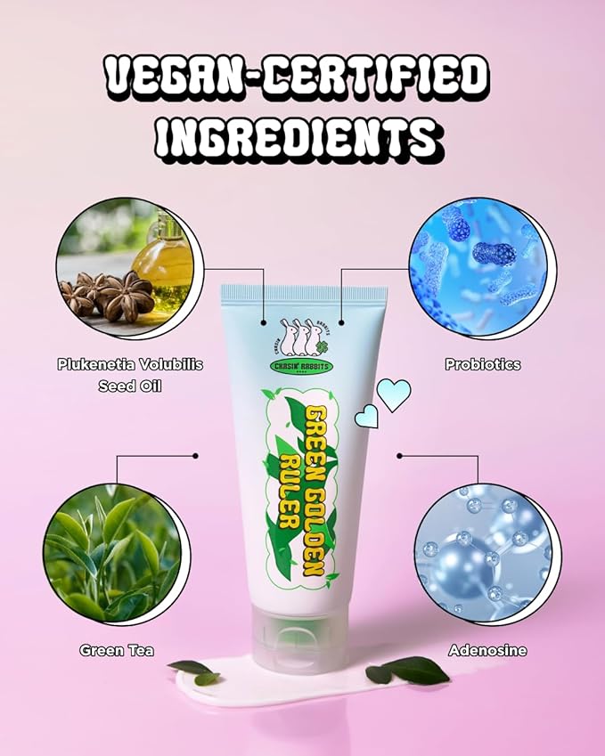 CHASIN' RABBITS Green Golden Ruler Cream | Vegan Intensive Moisturizing and Nourishing Face and Neck Moisturizer with Green Tea Extract and Probiotics | 75mL/2.53 fl. oz.