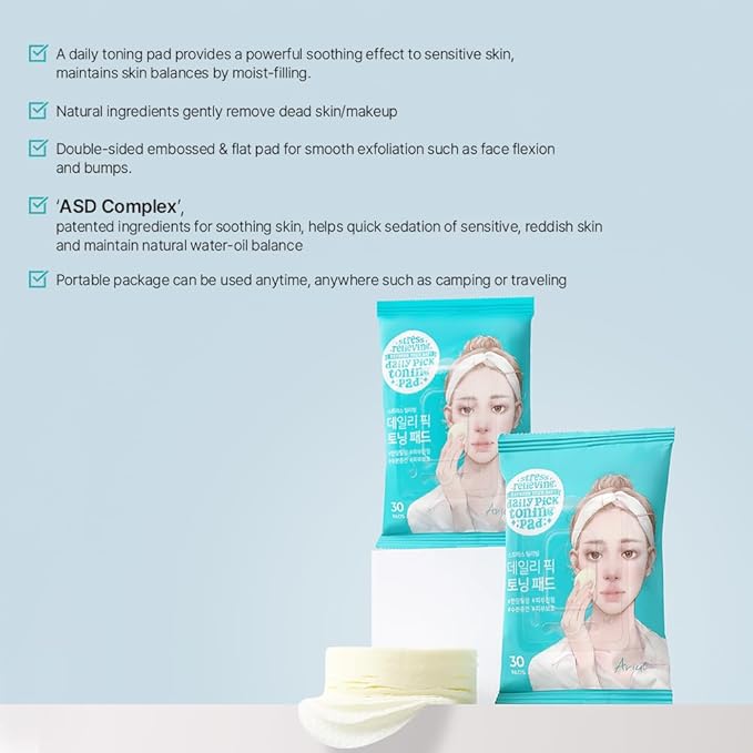 Ariul Daily Pick Toning Pads – Hydrating & Soothing Toner Pad with 50% Centella Asiatica, Dual-Sided Vegan Pad for Gentle Exfoliation, Korean Skincare (30 Pads x 3 Pack)