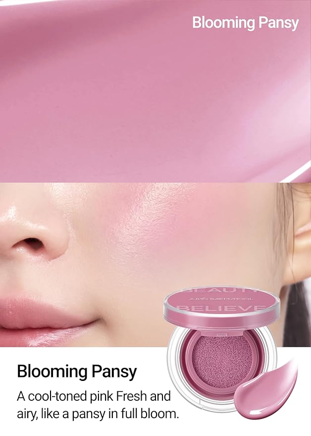 JUNG SAEM MOOL Artist Cushion Blush | Easy to Blend with Puff, Buildable Liquid Blush for Cheeks with a Natural & Dewy Finish, Korean Makeup (Dewy | Blooming Pansy)