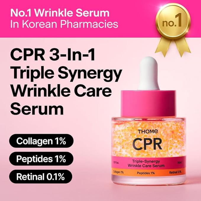 THOME CPR Serum - Collagen 1% + Peptide 1% + Retinal 0.1% Triple Synergy Mechanism, High Potency Firming Serum for Fine Lines & Wrinkles, Texture & Pore Refining, Korean Skincare, 1.01 fl oz.