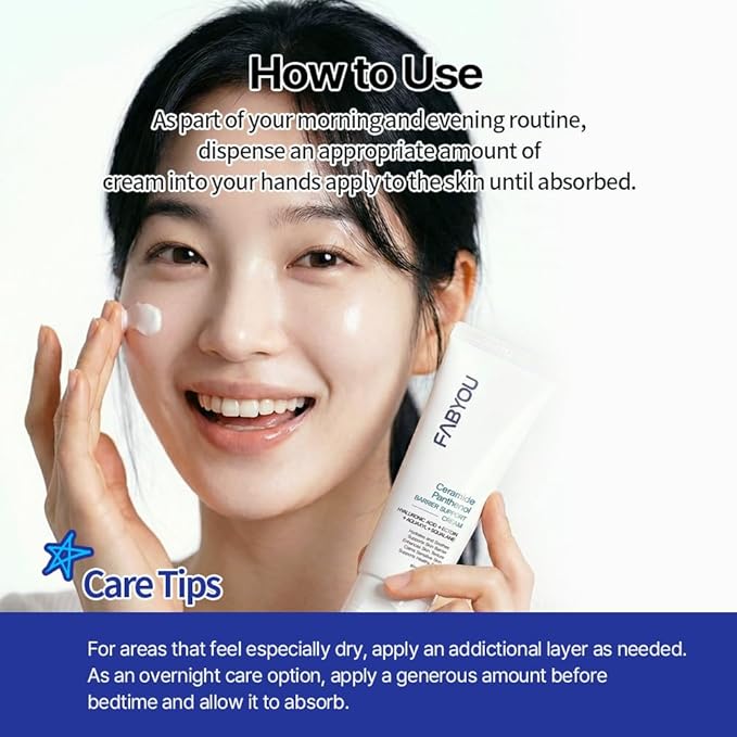 FABYOU Ceramide Panthenol Barrier Support Moisturizer 2.71 fl oz - Long-lasting Hydration & Soothing for Dry & Sensitive Skin, Strengthens Barrier with 8 Types of Hyaluronic Acid, Korean Skincare