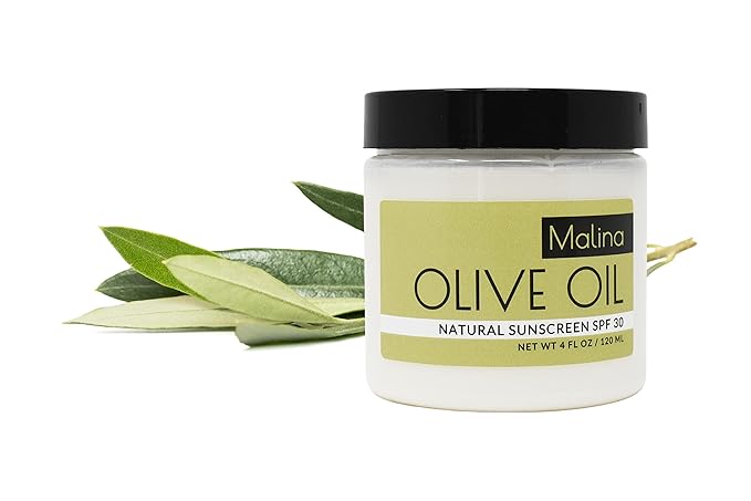 Malina™ Organic Olive Oil Natural Sunscreen | SPF 30+ | Nontoxic | Baby-Safe | Reef-Safe | No Preservatives | No Synthetic Fragrance (4 Fl Oz)