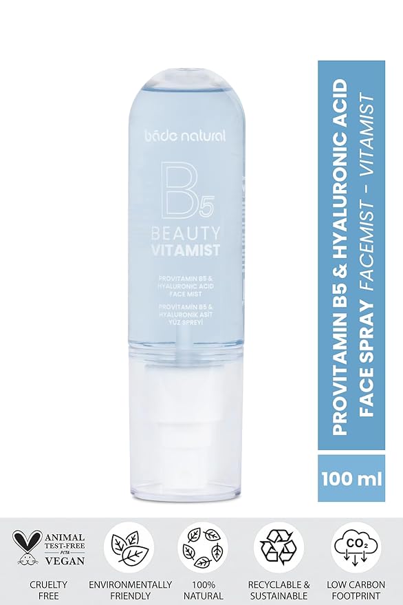 Bade Natural Vitamin Mist with ProVitamin B5 & Hyaluronic Acid – Deep Hydration Face Spray for Soft, Smooth & Supple Skin, Refreshing Facial Mist for Daily Moisture, 100 ml