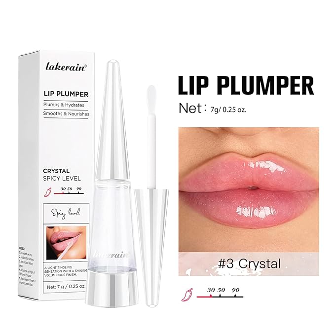 Instant Plumping & High-Shine Gloss Plumping Lip Oil - Ultra-Hydrating & Nourishing, Glossy Finish Lip Glow Oil, Instant Volumizing Effect, Smooth, Soft, Juicy Lips (#3 Crystal)
