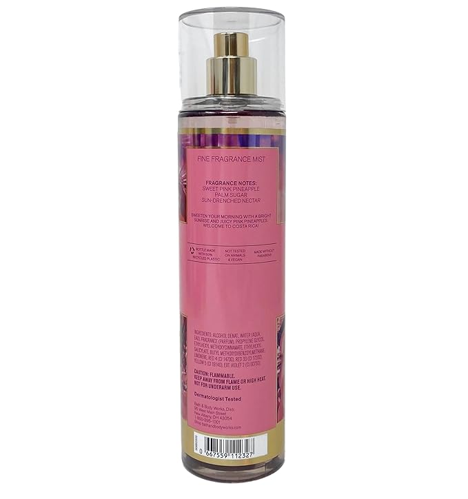 Bath & Body Works Costa Rica Pink Pinapple Sunrise Body Cream and Fragrance Mist Duo Set with a Wild Jasmine Bar Soap - Full Size