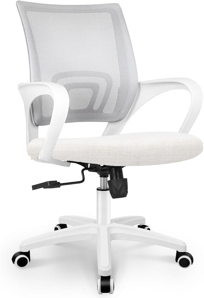 NEO Chair Office Desk Computer Chair Ergonomic Mesh Gaming Mid Back Seat with Comfy Lumbar Support Adjustable Height Swivel for Home Task (Ivory)
