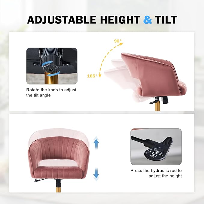 Kiztir Vanity Chair with Wheel, Modern Velvet Home Office Chair with Back, Criss Cross Armchair for Vanity, Living Room, Bedroom and Study (Dusty Pink)