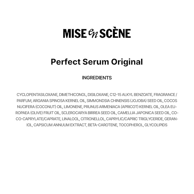 Mise En Scene Perfect Serum Original Trial Size - Mini Hair Oil for Heat Protection | for Frizzy & Dry | Hydration and Nutrition | Hairy Essence for Damage Care | Korean Hair Care (1.01 Fl. Oz.)