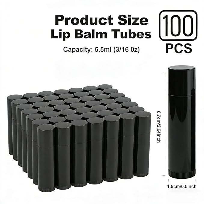 Value Pack of 100 Packs 5ml Empty Lip Balm Tubes, Leak-Proof Twist-Up Refillable Lipstick Containers for DIY Lip Balm，Lipstick, Lip Care Solid Perfume, Cosmetic Filling (BLACK)