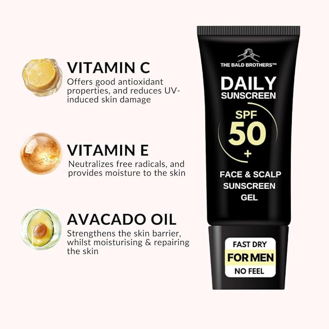 Daily Scalp Sunscreen Fragrance Free - SPF 50+ | Bald Head Care for Men | Everyday Face & Scalp Care | Matte, No Grease, Vegan | The Bald Brothers
