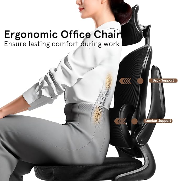 Ergonomic Office Chair, 400 LBS Office Chair Computer Rolling Comfortable Gaming Mesh Office Chair with Adjustable Lumbar Support High Back Desk Chair for Home Work (Higher)