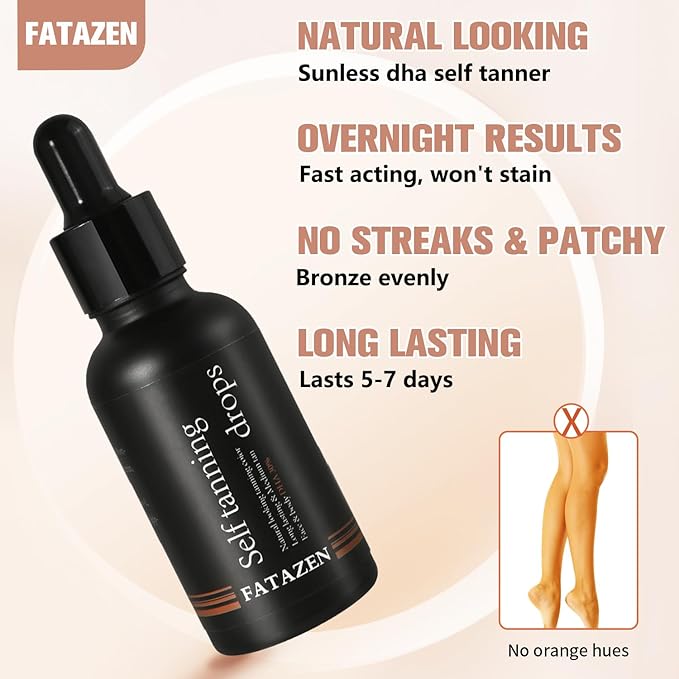 30 Percent DHA Condensed Self Tanning Drops for Face & Body, Hydrating Natural Bronzing Glow Sunless Tanning Drops with Hyaluronic Acid, Streak-Free Gradual Self Tanner for Sensitive Skin