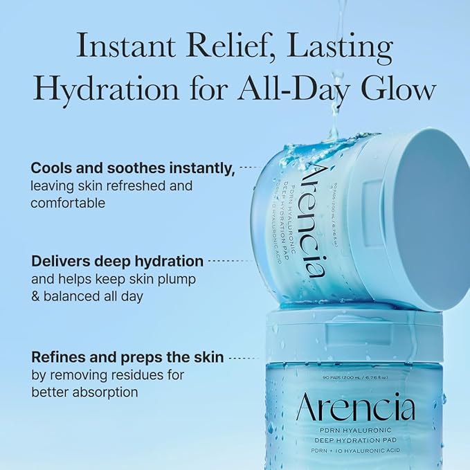 Arencia PDRN Hyaluronic Deep Hydration Toner Pads, 90 Count, 6.76 fl. oz, with 10 Types of Hyaluronic Acid for All Skin Types
