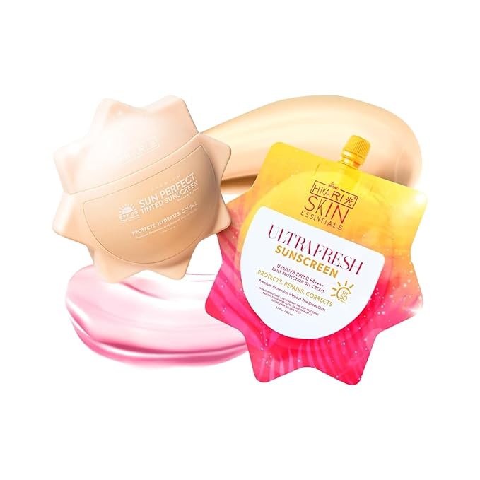 HikariSkinEssentials Ultrafresh and Sun Perfect Sunscreen Set, SPF 50 PA+++, Daily Protection Gel-Cream, Tinted Formula