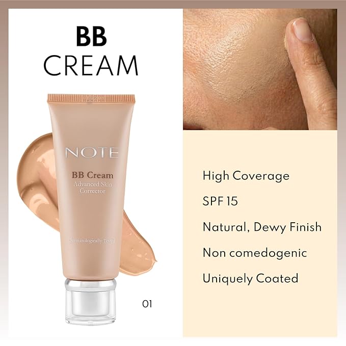 NOTE BB Cream SPF 15 - Tinted Moisturizer Face Cream with Vitamin E - Hydrating Foundation Makeup for Lasting Natural Finish - 01-1 oz