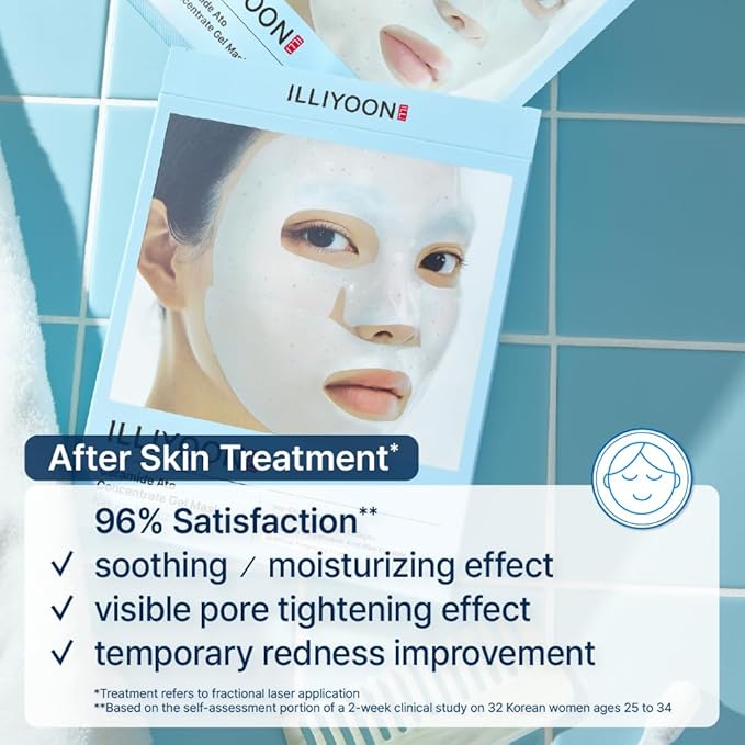 Illiyoon Ceramide Ato Concentrate Gel Face Mask | 34g x 4ea, Ceramide & Collagen Hydrating Overnight Hydrogel Mask with Hyaluronic Acid, Korean Pore Tightening Sleep Mask, Glass Skin Glow