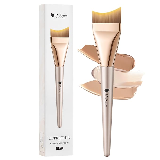 DUcare Flat Foundation Brush,Korean Makeup Brush Liquid Fish Tail Thin Makeup Face Brush for Blending, Cream,Foundation Brushes Makeup Tool for Seamless Application