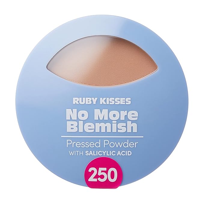 Ruby Kisses No More Blemish Face Powder with Salicylic Acid Korean Makeup Matte Finish Full Coverage Pressed Powder (Sand Beige)