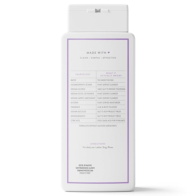 Native Body Wash Contains Naturally Derived Ingredients | For Women & Men, Sulfate, Paraben, & Dye Free Leaving Skin Soft and Hydrated | Lilac & White Tea 18 oz