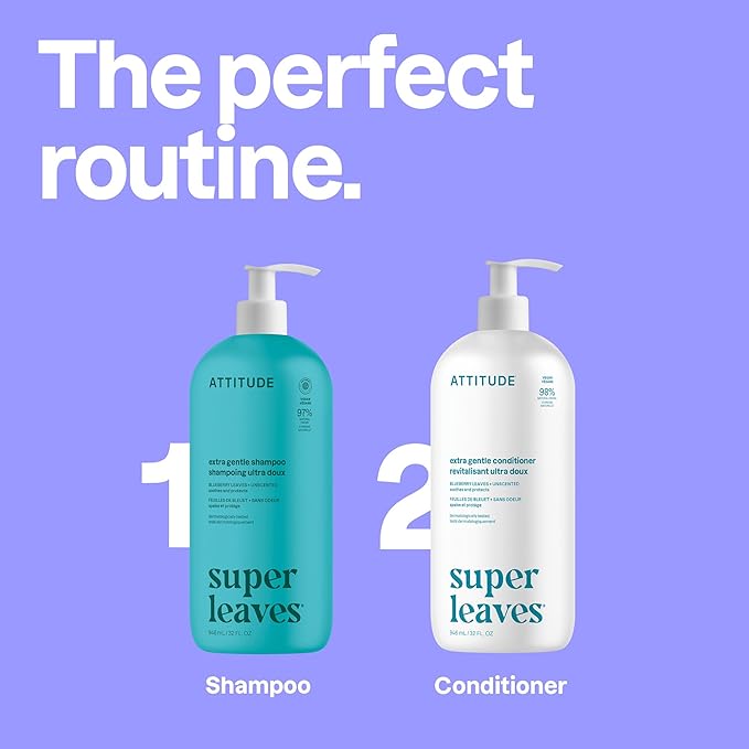 ATTITUDE Extra Gentle Hair Conditioner, Soothes Dry Scalp, Naturally Derived Ingredients, Vegan Detangler, Dermatologically Tested, Unscented, 32 Fl Oz