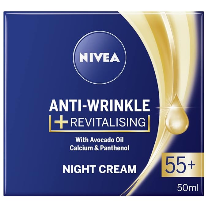 NIVEA Anti-Wrinkle Restorative Night Cream 55+ – Rich Regenerating Moisturizer with Avocado Oil, Calcium & Panthenol, 50 ml Mature Skin Care for Overnight Renewal