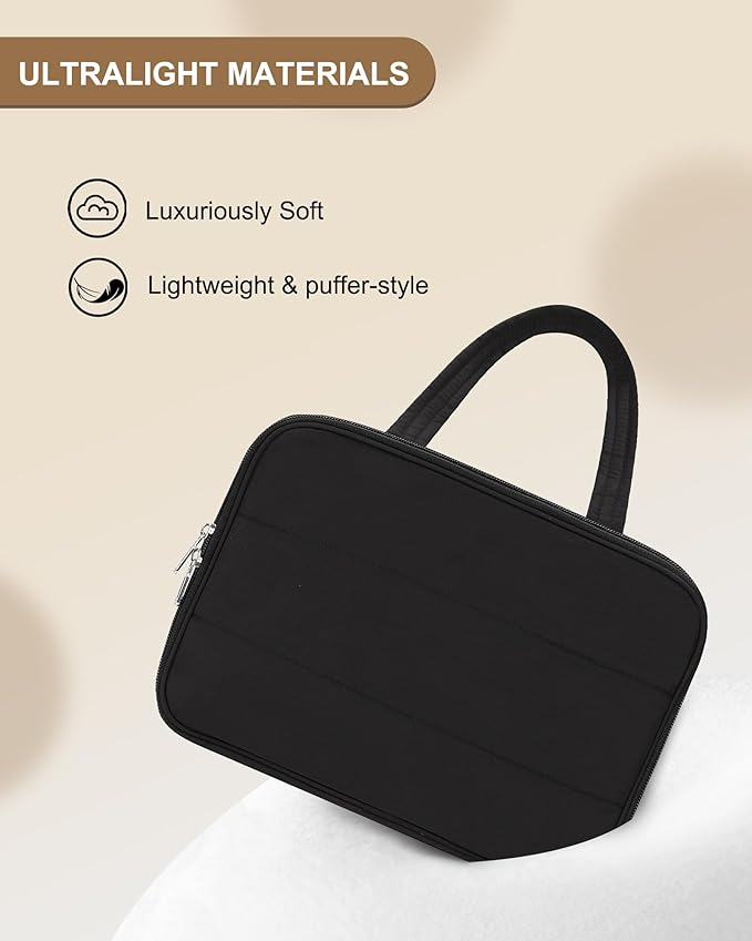 Travel Toiletry Bag for Women - Large Wide-open Makeup Bag with Compartments, Lightweight Cosmetic Bag with Adjustable Dividers, Puffy Visible Toiletry Organizer for Fulll-Sized Container