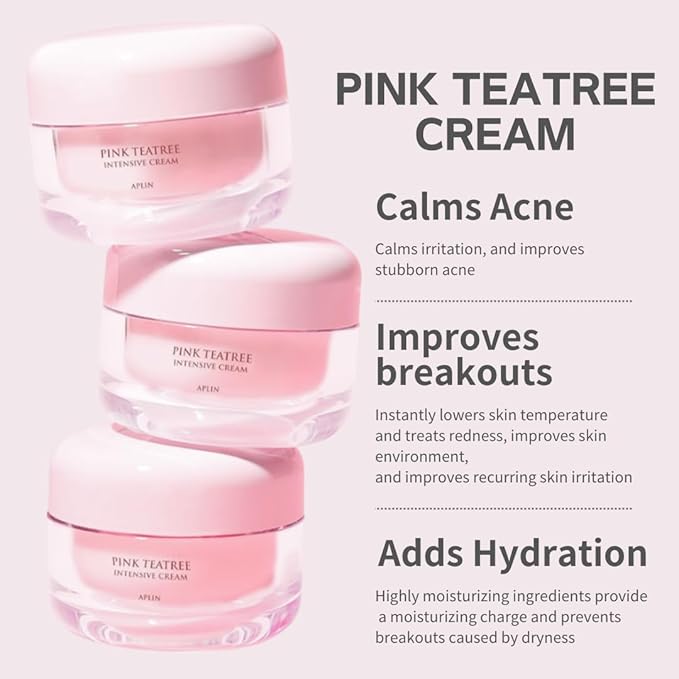 APLIN Pink Tea Tree Acne Care Set : Toner & Cream & Serum, Skin Moisturizer, Acne Care, Facial Moisturizers, CICA, Teatree, Korean Skin Care