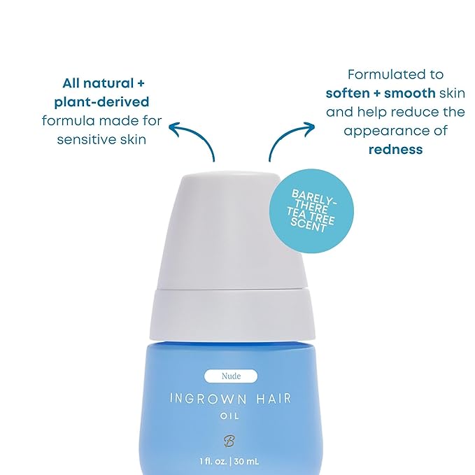 Bushbalm Ingrown Hair Roller Rescue And Nude Oil Bundle - Includes AHA & BHA - Exfoliating, Soothing, Cooling for Intimate Areas, Underarms - Helps With Razor Bumps and Ingrown Hairs, Blue