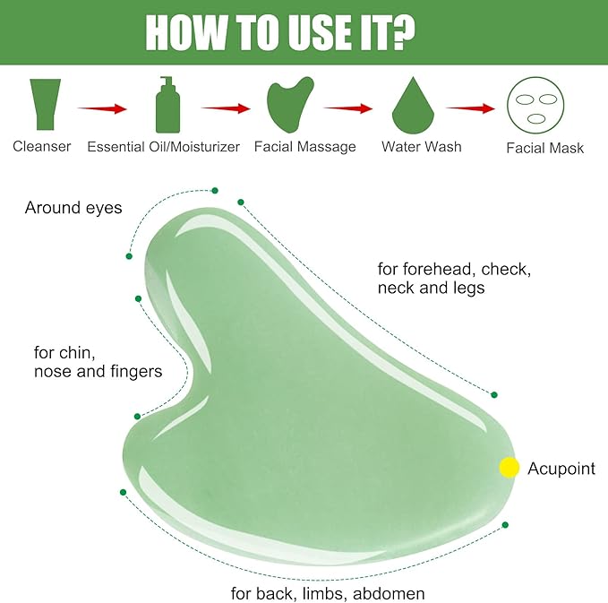 esur Jade Gua Sha Facial Tool Set, 2 Pack Guasha Tool for Face Massager, Natural Jade Stone Face Scraper for Eyes, Chin, Neck and Body Muscle Relaxing and Relieve, Gifts for Women