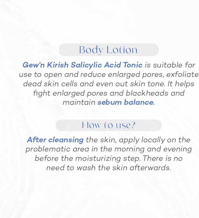 Gew’n Kirish Salicylic Acid Tonic – Gentle Exfoliating Facial Toner with Chamomile & Lavender Water – Balancing & Clarifying Toner for Oily and Combination Skin – Alcohol Free, 221 ml