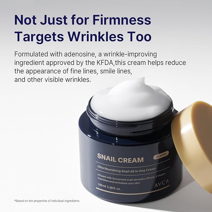 AVCA Snail Mucin Face Cream Moisturizer 100ml(3.38 fl. oz) – Hydrating Anti Aging Korean Skin Care, Helps Improve Elasticity & Fine Lines with HA & Collagen