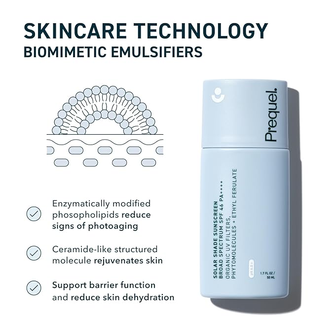 Prequel Skin Solar Shade - Moisturizing Face Sunscreen SPF 46 PA++++ Broad Spectrum UV Protection. Hydrating Sunblock for Dry Skin. Lightweight Travel Size Sun Protection, 1.7oz (Pack of 2)