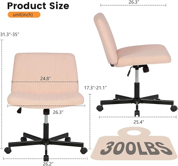FDW Criss Cross Chair with Wheels Cross Legged Office Desk Modern Swivel Height Adjustable Wide Seat Computer Task Vanity Chair Comfy Fabric Armless Seating for Home Office