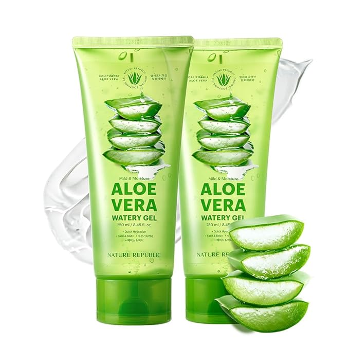 Nature Republic Mild & Moisture Aloe Vera Watery Gel (Tube 2 Pack) | Quick Hydration & Moisturizing, Fast-Absorbing Non-Sticky Texture, Aftersun Cooling Gel, Korean Skincare, All Skin Types