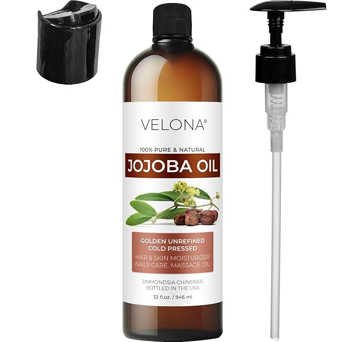 velona Jojoba Oil - 32 fl oz (With Pump) | 100% Pure and Natural | Golden, Unrefined, Cold Pressed, Hexane Free | Moisturizing Face, Hair, Body, Skin Care