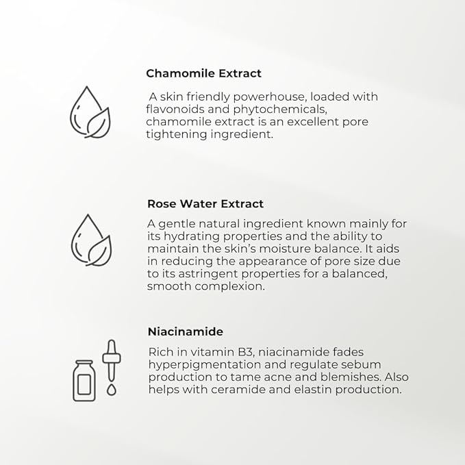 True Bloom Pore Tightening Toner for All Skin Types | Hydrating & Firming | with Niacinamide, Camomile & Rose Water | for Glowing Skin | Dermatologically Tested | 100ml