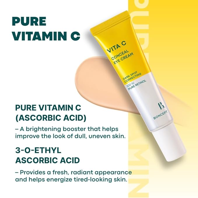 Vita C Conceal Eye Cream - Hydrating Color-Correcting Korean Eye Cream for Dark Circles with Vitamin C, Retinol | Light Medium, Dewy Finish, Medium Coverage | 0.34 fl. oz. / 10ml