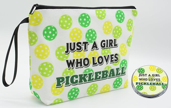 Personalized Pickleball Makeup Bag set with Mirror for girls,Pickleball Lover Player Cosmetic bag kit with10 pieces pink brush set,Pickle ball stuff Gifts for Women Mom femal Friends