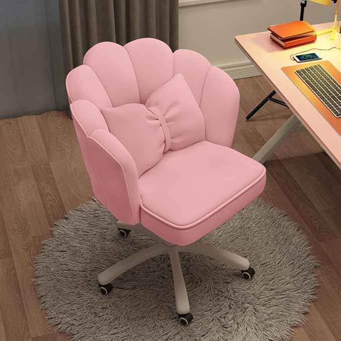 Vanity Chair with Wheels Velvet Petal Desk Chair Upholstered Tufted Home Office Chair for Women Girls, Height Adjustable Makeup Task Chair for Bedroom Living Room