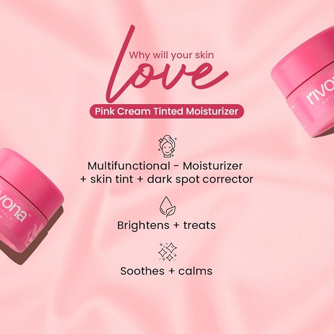 RIVONA NATURALS Bright Pink cream tinted moisturizer - BB cream with Niacinamide and Alpha Arbutin - Light Sheer coverage for healthy glow, oil free 1.7 Oz