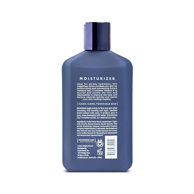 Wooridge Labs Men's Grooming Facial Moisturizer with Vitamin E & Niacinamide - Soothes Freshly Shaved Skin | Lightweight, All-Day Hydration | Non-Greasy | Paraben & | (8 oz)