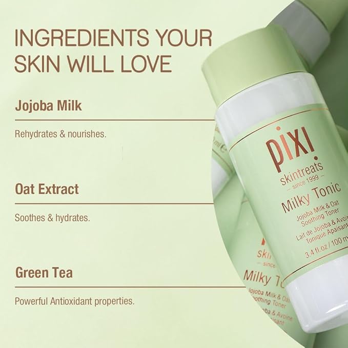 Pixi Milky Tonic, Calming & Hydrating Tonic Containing Jojoba Milk, Infused with Oat Extract to Soothe, Alcohol-Free Daily Nourishing Toner, 8.5 fl oz/ 250 mL