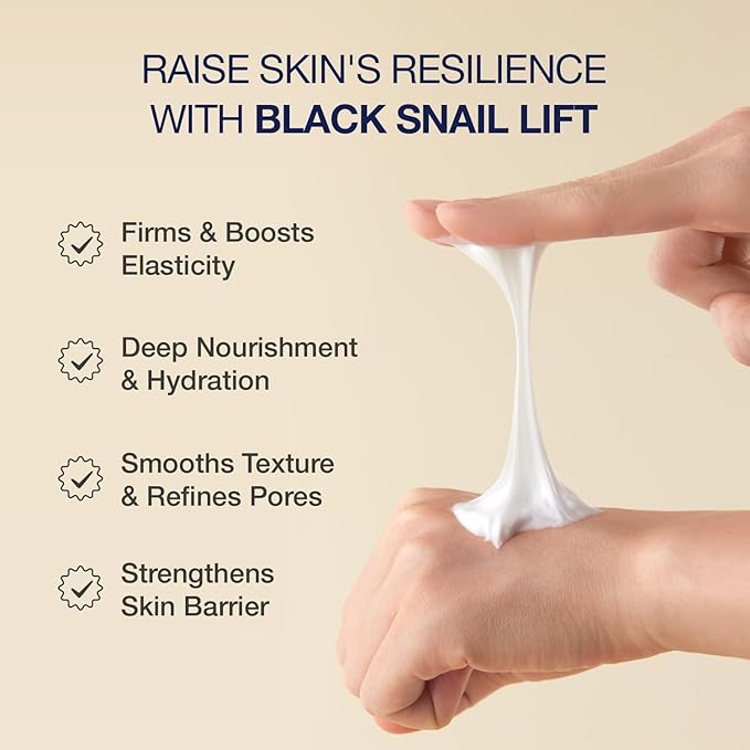 Black Snail Signature Lift Cream – Korean Skincare Firming Moisturizer with 65% Snail Mucin, Peptides & Hyaluronic Acid – Cream for Skin Texture & Elastic-Looking Finish – 0.50 fl oz (15ml)