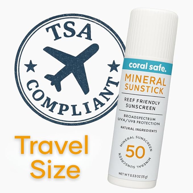 Reef Safe Sunscreen SPF 50 Mineral Face Stick - Travel Size, Biodegradable, Hawaii & Mexico Approved, Zinc Oxide, Oxybenzone & Octinoxate Free, 80 Min Water Resistant, TSA Approved by Coral Safe
